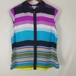 Camisa Worthington Mujer Mediana Multicolor Top Rayas Sin Mangas Abotonada - Imagen 1 de 8