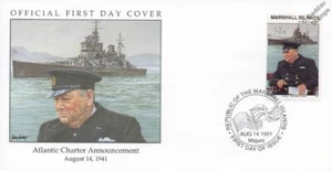 1941 ATLANTIC CHARTER Winston Churchill & HMS PRINCE OF WALES WWII Stamp FDC - Picture 1 of 3