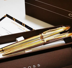 24Ct Gold Plated Cross Rollerball And Ballpoint Writing Pen Set Gift Boxed - Picture 1 of 3