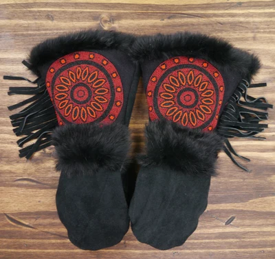 BRAND NEW Astis Sutter Suede Leather Fur Long-Cuff Mittens - Size Small - Image 1 of 3