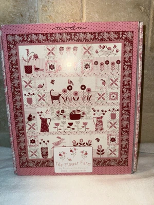 THE FLOWER FARM BOM Kit Trapunta Bunny Hill Blocco del Mese MODA Rosso Bianco Rosa - Immagine 1 di 3