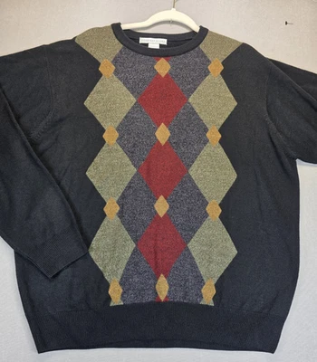 Vintage Sweater Men XL Gray Argyle Long Sleeve Crew Neck Grandpa Preppy Academia - Image 1 of 4