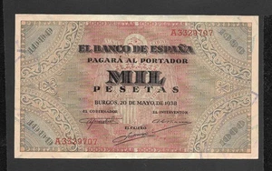 1000 PESETAS 1938 SERIE A EBC - Picture 1 of 2