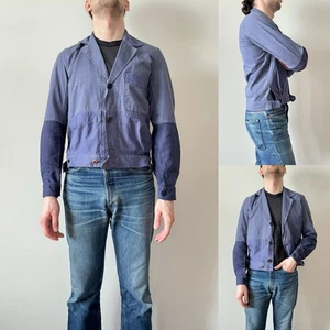 vintage cyclist style 40s 50s repair faded blue workwear short French jacket - Picture 1 of 8