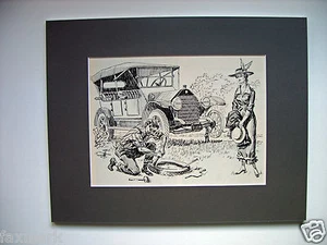 This Is The Way You Fixed A Flat Matted B&W Art 1956 Fortune - Picture 1 of 5