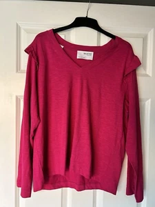 Selected Femme Long Sleeved Ruffled shoulder Pink Top Size Xl  - Picture 1 of 5