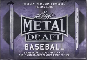 2021 LEAF METAL DRAFT BASEBALL JUMBO HOBBY BOX 9 AUTOGRAFI 1 LASTRA PROOF - Foto 1 di 1