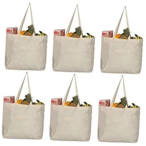 Pack Canvas Grocery Bags Reusable Cotton Cloth Shopping Tote | 14x14x7.5" 6 - Picture 1 of 8