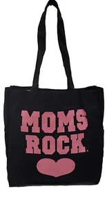 Moms Rock Tote Bag Cotton Canvas Black Pink Heart Eco Reusable Gift for Mom - Picture 1 of 6