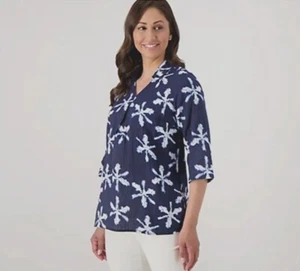 Túnica de gasa de algodón tejida regular estampada de playa Denim & Co. azul marino XL - Imagen 1 de 3