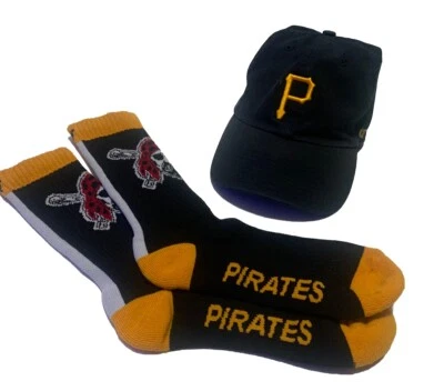 Pittsburgh Pirate Black And Gold Baseball Hat 47 And Pirate Socks 47 Brand - Image 1 of 4