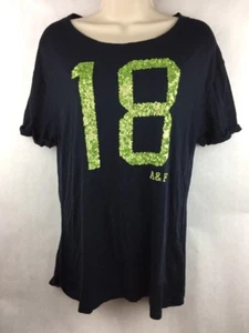 Abercrombie & Fitch Women's Blue with Number 18 in Green Sequins Size XS - Picture 1 of 4