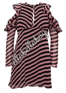 CELIA BIRTWELL TOPSHOP Black Pink Stripe Cold Shoulder Keyhole Silk Dress UK10 - Picture 1 of 9