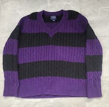 Ralph Lauren Chaps Classics Jumper Womens Purple Black Striped Cable Knit Large