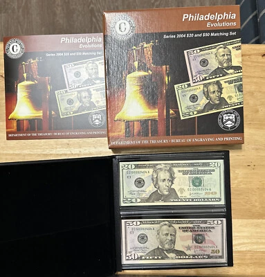 2004 SERIES PHILADELPHIA $20 & $50 EVOLUTIONS SET MATCHING LOW SERIAL# 00002404 - Image 1 of 4