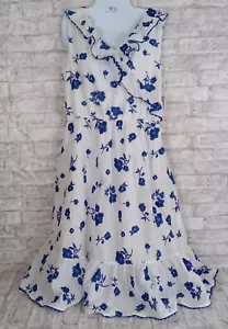 Blueberi Boulevard Embroidered Midi Dress Womens Large White Blue Cottagecore - Picture 1 of 13