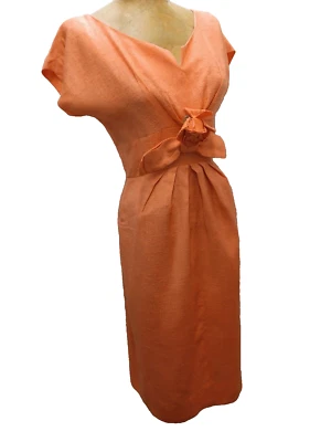1950's Orange Linen Wiggle Cocktail Dress Phyliss de Trano for Georgette S - Image 1 of 4