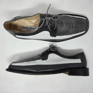 BELVEDERE FLORENCE OSTRICH WHITE GRAY BLACK MICRO DOT DERBY SHOES MENS SIZE 13 M - Picture 1 of 9