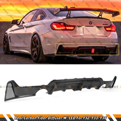 For 2014-2019 BMW F32 F36 M Sport Real Carbon Fiber LED Rear Bumper Diffuser - Image 1 of 4