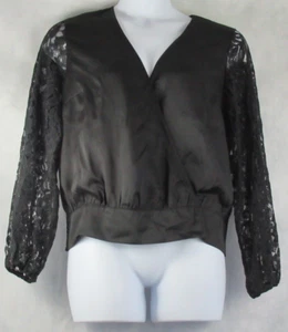 INC International Concepts Women's Long-Lace-Sleeve Blouse, Deep Black, XL - Picture 1 of 2