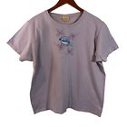 Artisans Bird Graphic T Shirt XL Lavender Purple Short Sleeve Rhinestones Flower