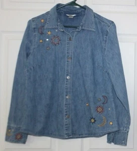 De colección Años 90 Christopher & Banks Camisa Vaquera Talla S Mangas Largas Bordado CELESTIAL - Imagen 1 de 6