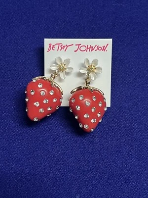 Pendientes colgantes de fresa Betsey Johnson cristal NUEVO Foto 1 de 4