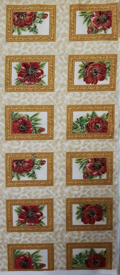 Coupon tissu motifs fleurs rouge vignette dorée patchwork - Photo 1/1