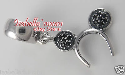 Disney Mickey Stirnband Original Pandora Schwarz Kristalle Lang Charm 791561NCK - Bild 1 von 4