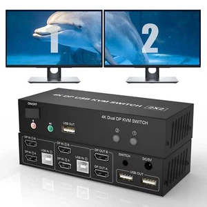 KVM Switch DisplayPort 2 Moniteurs 4K 60Hz Ultra HD DP USB KVM Switch Branche... - Photo 1/9