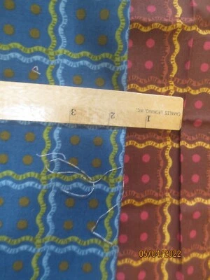 2 FQ 18 x22" SSI Fabric 100% Cotton Quilting Fabric Brown & Teal Squares & DOTS - Image 1 of 3