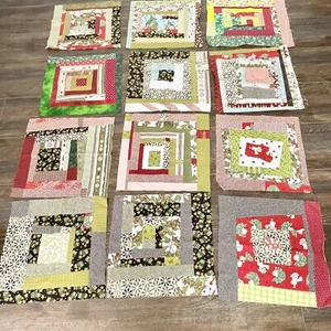 12 Finished Christmas Quilt 15” Squares & Scraps / Fabric 5 Lbs Vintage & New - Picture 1 of 12
