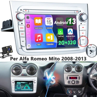 7" Android 13 Autoradio Carplay Per Alfa Romeo Mito 2008-2013 GPS Navi WIFI BT - Immagine 1 di 4