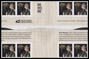 US 5708a Music Icons Pete Seeger imperf NDC cross gutter block 2x4 MNH 2022 - Picture 1 of 1