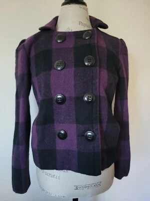 Chaqueta Talla Pequeña Mujer Morado Negro Lana A Cuadros Abotonada De Colección Foto 1 de 4