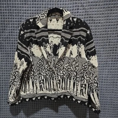 VTG Giraffe Tapestry Blazer Jacket SzXL New Identity Southwestern African Safari - Image 1 of 4