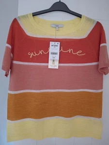 Ladies NEXT Multi Stripe Short Sleeve Linen Content Jumper Size 16 - Picture 1 of 3