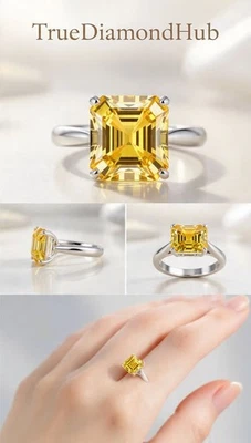 💍 Elegant 2 Ct YellowColor Trillion Diamond Silve Ring Lab Grown Truediamondhub - Image 1 of 4