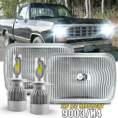 Par de faros LED de haz alto/bajo de 7x6 pulgadas para Dodge D150 D250 D350 H4 Foto 1 de 4