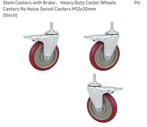 3 Stück, 5 Zoll Vorbaurollen mit Bremse, Schwerlastrollen PU Rollen - Bild 1 von 10
