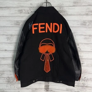 Fendi Karlito Embroidered Logo Leather Stadium Jacket M/36 Used - Picture 1 of 8