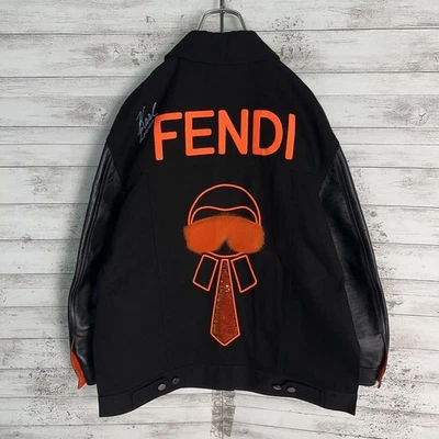 Fendi Karlito Embroidered Logo Leather Stadium Jacket M/36 Used - Image 1 of 4