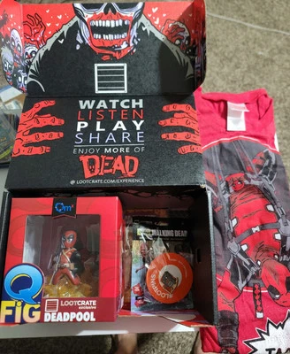 Marvel Deadpool Caja de Botín Exclusivo Q Fig Mini Figura Vinilo y Tacos?! Camiseta Lg Foto 1 de 4