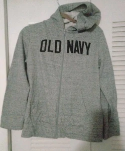 Old Navy Gray Navy Logo Graphic Zip-Front Hoodie for Boys Size XL (14-16) - Picture 1 of 4