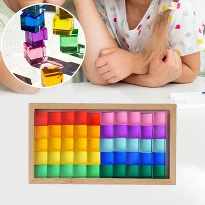 50 Pieces Rainbow Acrylic Cubes Blocks Stacking Building Blocks Set for Kids - Image 1 of 4