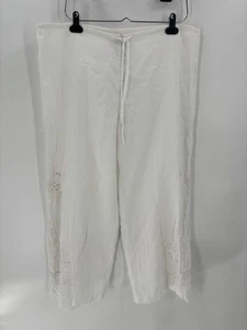 Kaelyn Max Vintage Pants Womens 14 White Canvas Sheer Floral Butterfly Cropped - Picture 1 of 17