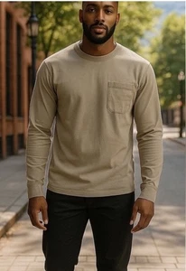 NEW Goodfellow & Co 🎁 Men’s Long Sleeve T-Shirt Taupe Large 100% Cotton Gift - Picture 1 of 3