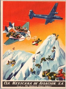 C1950s PAN-AM PÓSTER ARTE PUBLICIDAD 4X6" POSTAL "MEXICANA DE AVIACIÓN S.A." - Imagen 1 de 2