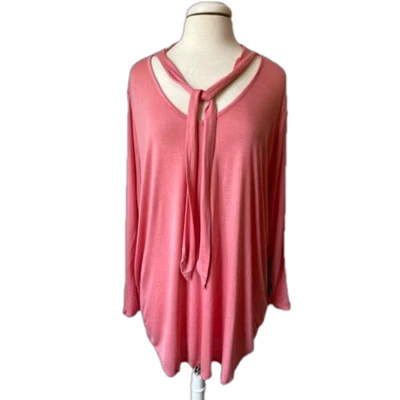 Top túnica DG2 NUEVO CON ETIQUETAS cuello atado manga 3/4 rayón suave para mujer 3X rosa femenino oficina Foto 1 de 4