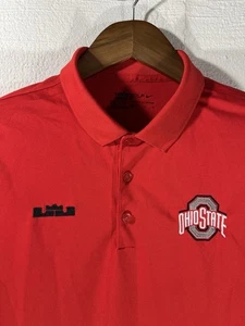 Nike Ohio State Buckeyes Polo Shirt Medium Red Lebron LJ OSU Dri-Fit - Picture 1 of 5